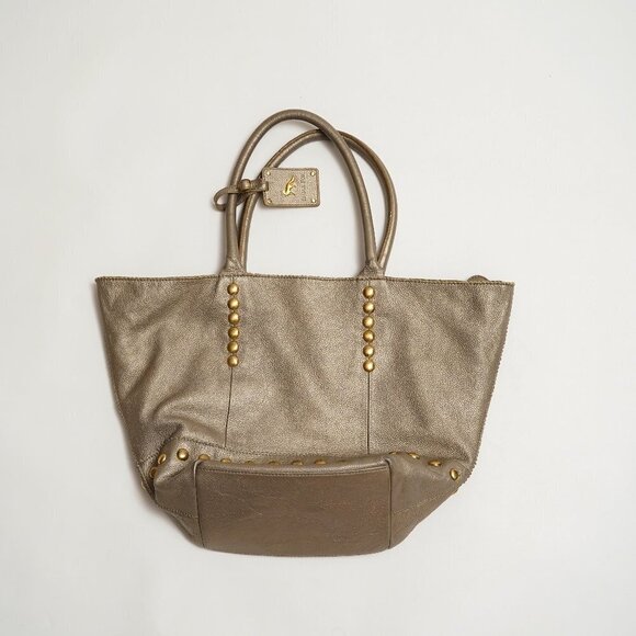 Emma Fox Metallic Hobo Bag With Gold Tone Studs - Picture 2 of 9